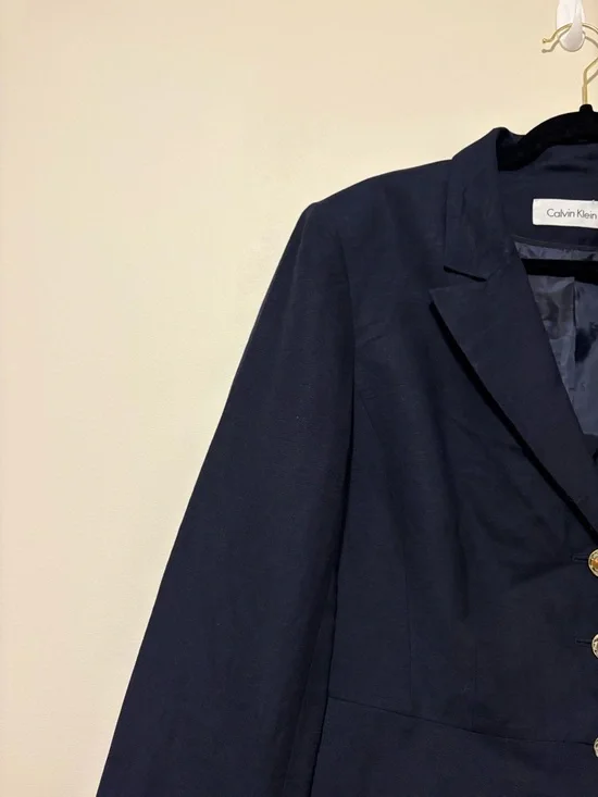 Calvin Klein Blaze Navy  blue Single-Breasted Notch Lapel  Linen Size 16 - Picture 2 of 13